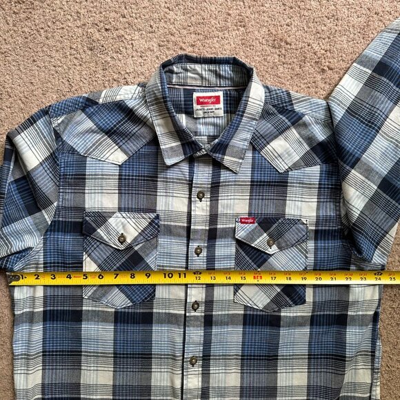 Wrangler Shirt Mens XL Button Up Long Sleeve Spread Collar Blue Plaid Pockets - Picture 7 of 12